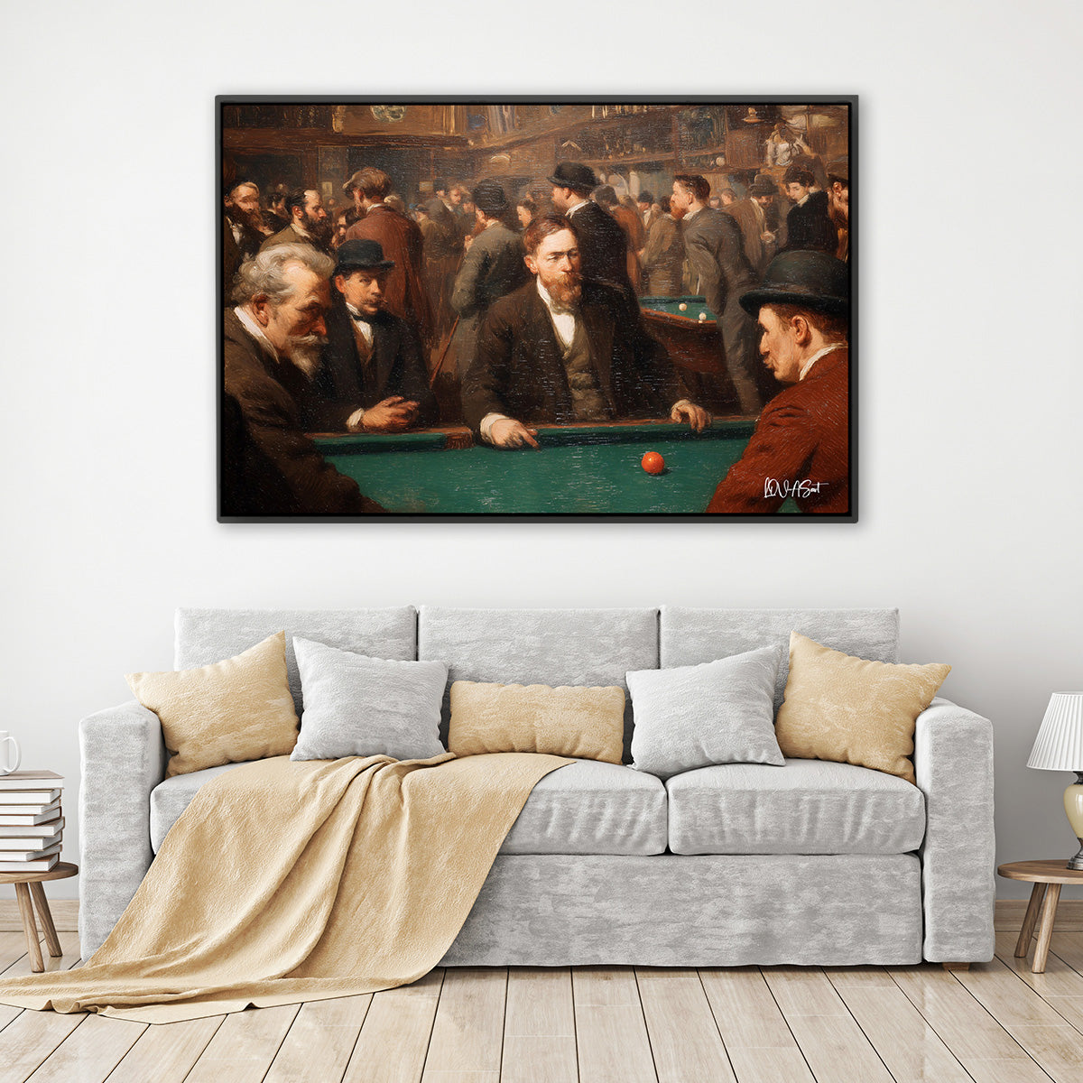 Bilardo Salonu - Kalın Metal Çerçeveli Kanvas Tablo