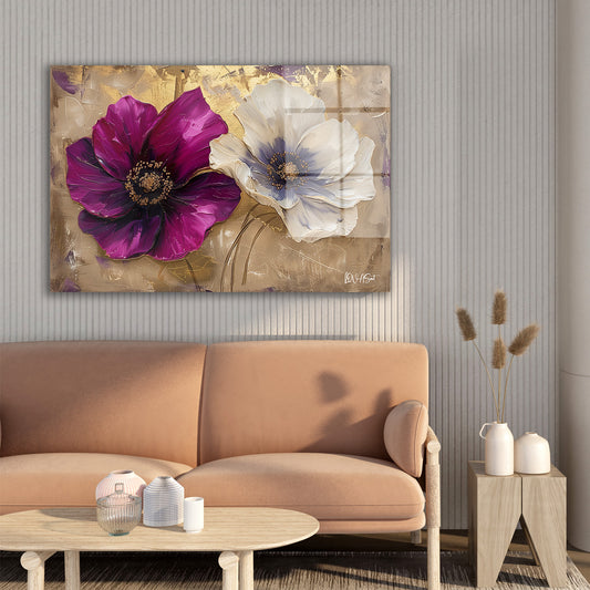 Bordo Beyaz Anemonlar cam tablo — farklı açıdan görünüm
