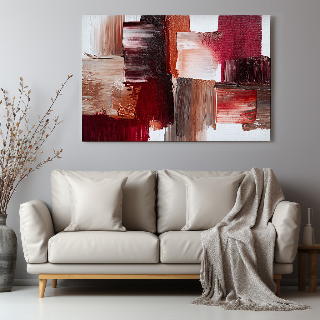Bordo Beyaz Bloklar kanvas tablo — duvarda dekorasyon görünümü