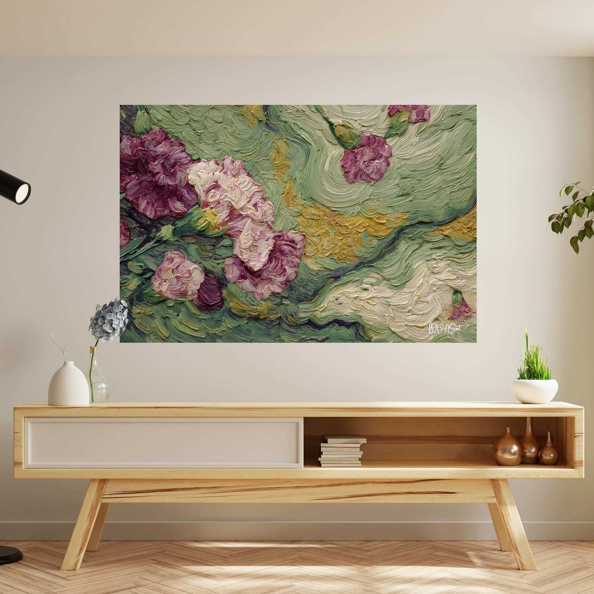 Bordo Çiçek Deseni kanvas tablo — farklı açıdan görünüm