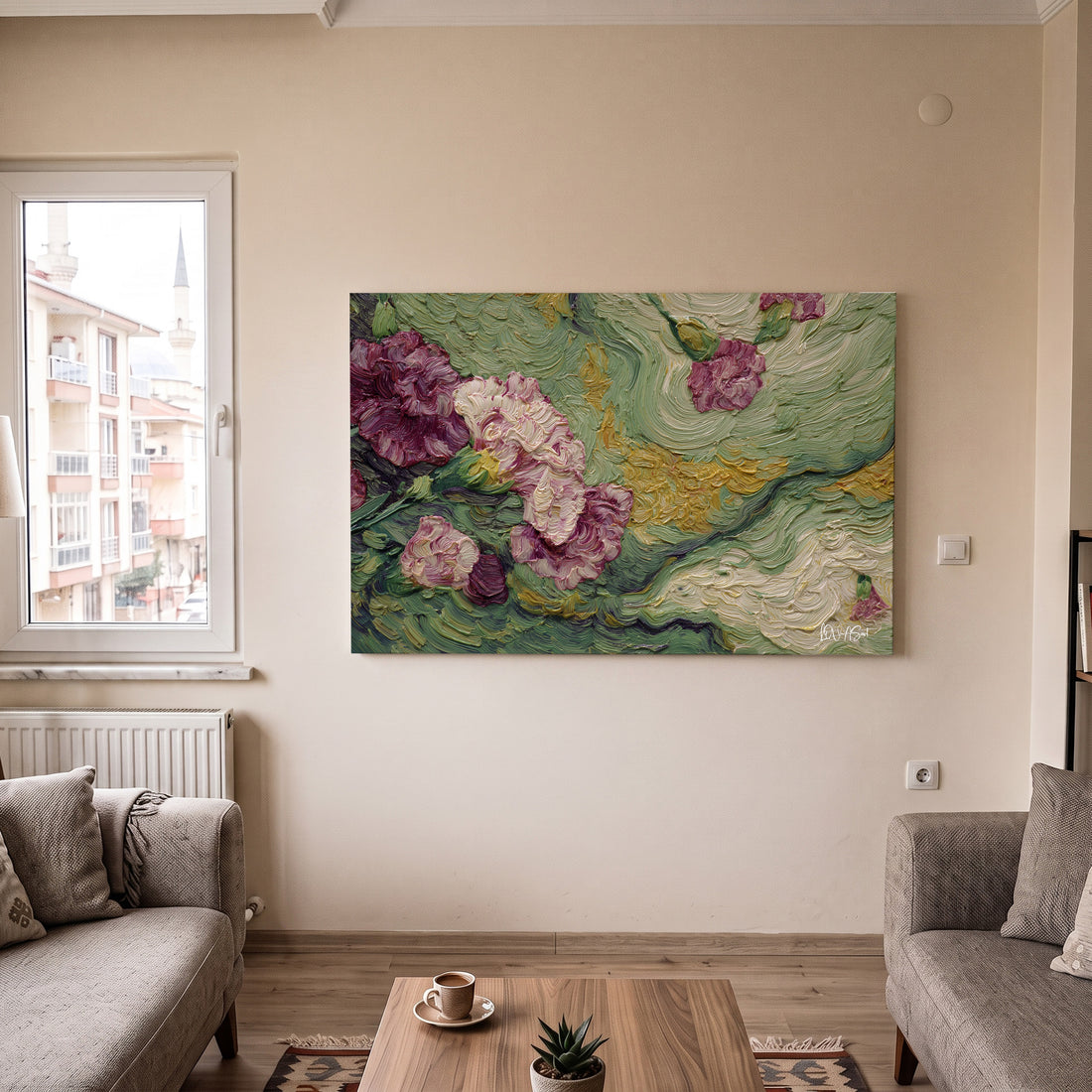 Bordo Çiçek Deseni kanvas tablo — detay görünümü
