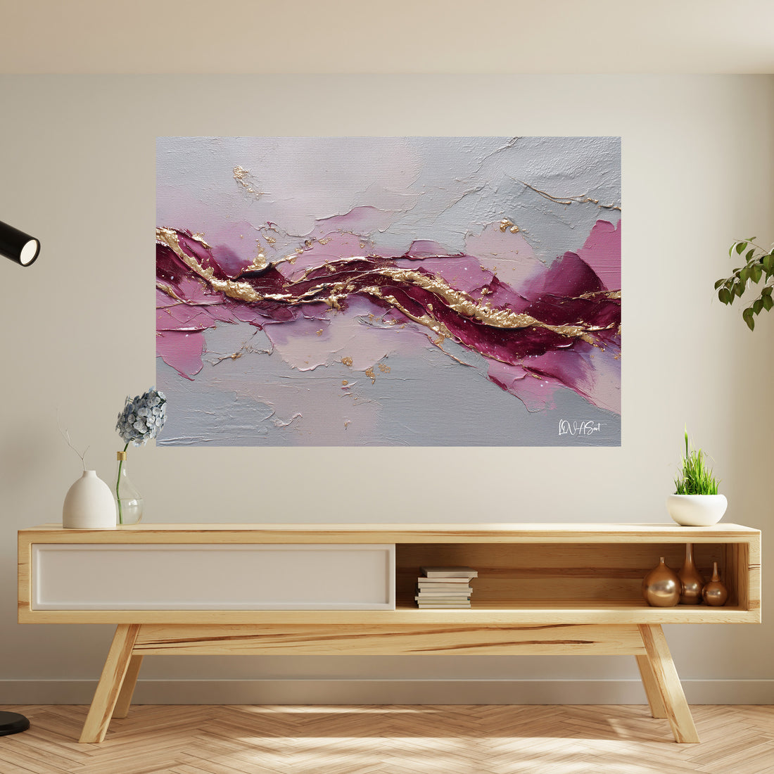 Bordo Damarlı Pastel Akış kanvas tablo — farklı açıdan görünüm