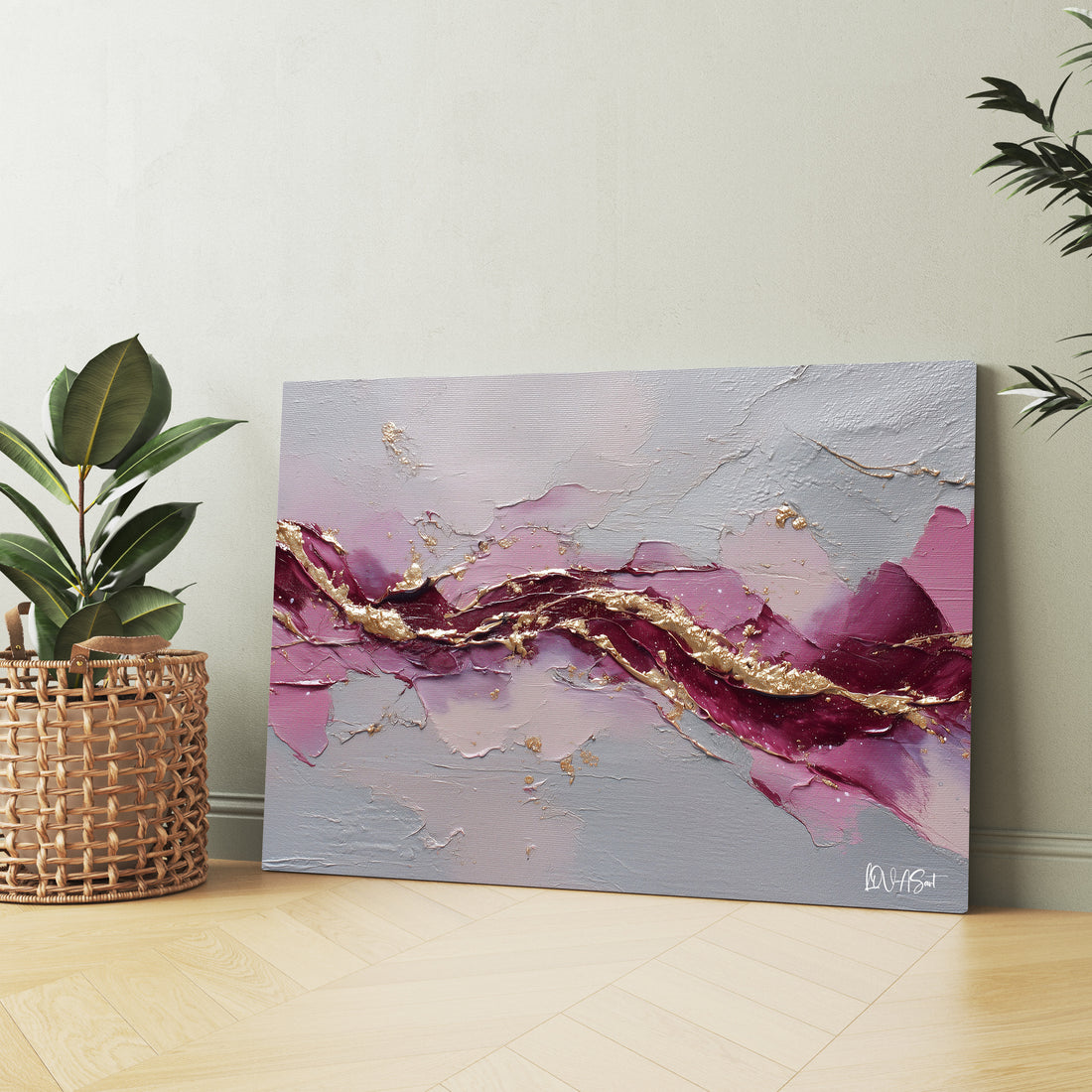 Bordo Damarlı Pastel Akış kanvas tablo — ek dekorasyon görünümü