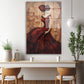 Bordo Elbiseli Kadın cam tablo — iç mekân uygulama örneği