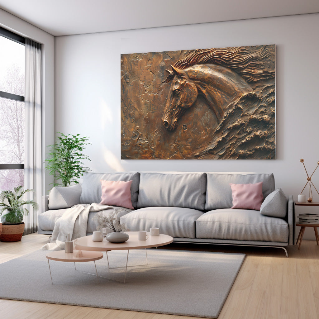 Bronz At Kabartması kanvas tablo — duvarda dekorasyon görünümü