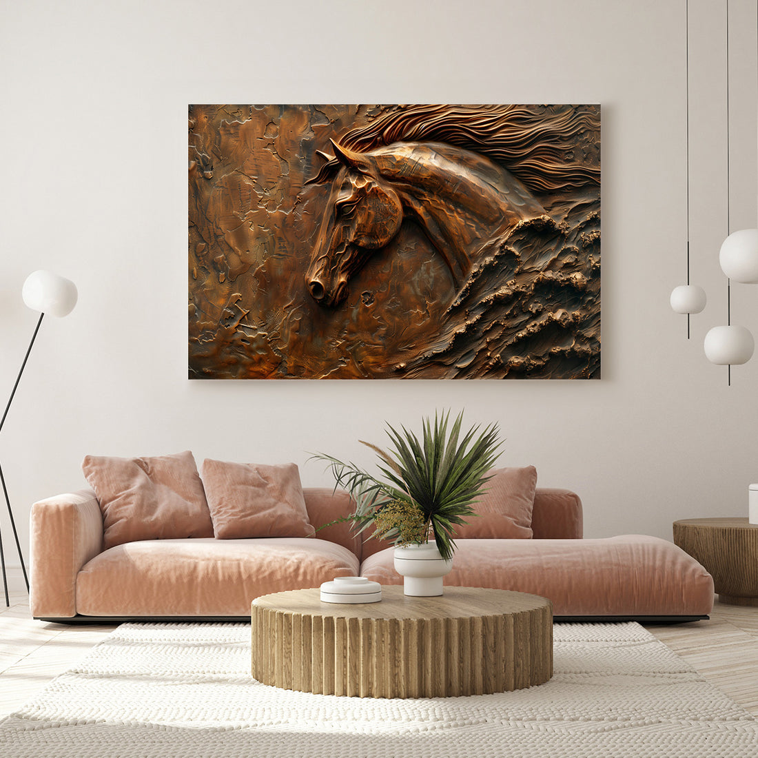 Bronz At Kabartması kanvas tablo — alternatif mekân görünümü