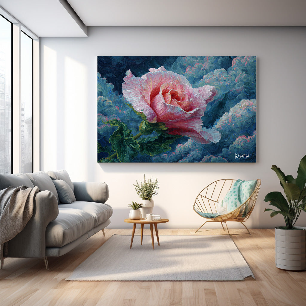 Bulutlarda Pembe Gül kanvas tablo — farklı açıdan görünüm