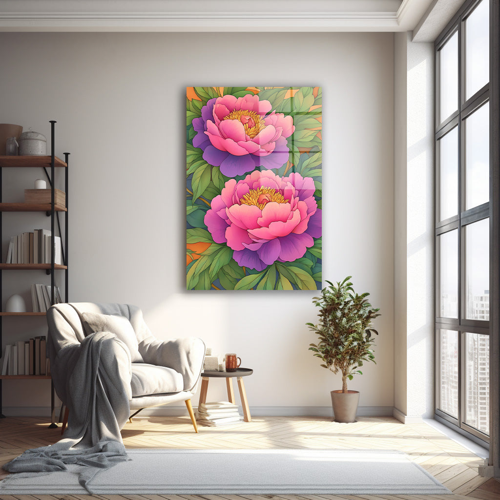 Canlı Pembe Şakayıklar cam tablo — farklı açıdan görünüm