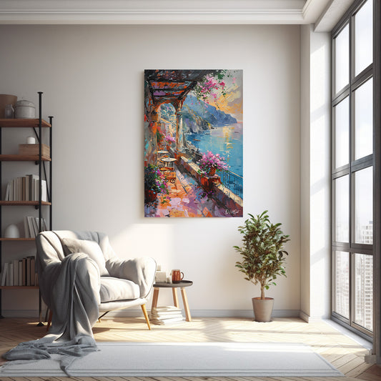 Çiçekli Balkon kanvas tablo — çiçek temalı dekoratif duvar tablosu