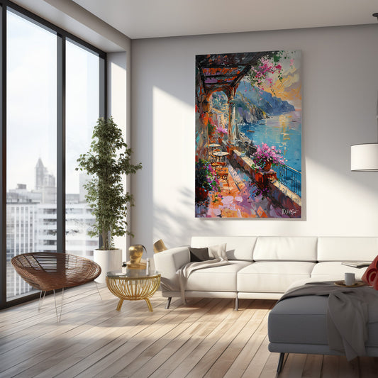 Çiçekli Balkon kanvas tablo — çiçek temalı duvar dekorasyonu