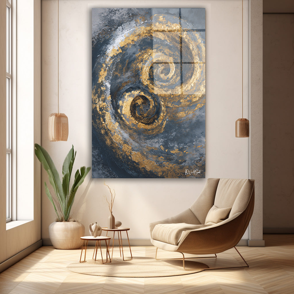 Çifte Altın Spiral cam tablo — duvarda dekorasyon görünümü