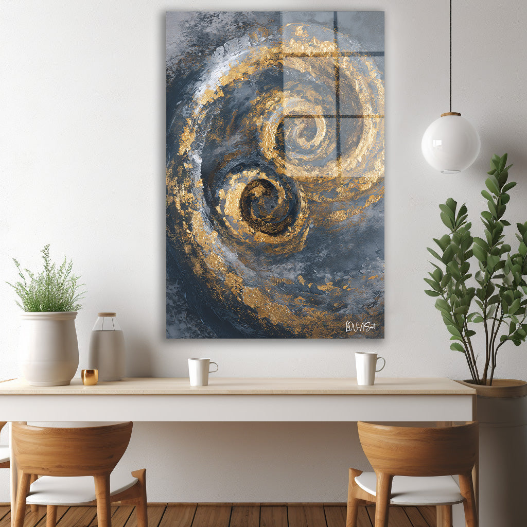 Çifte Altın Spiral cam tablo — iç mekân uygulama örneği