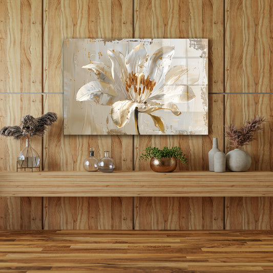 Crinum Çiçeği cam tablo — iç mekân uygulama örneği