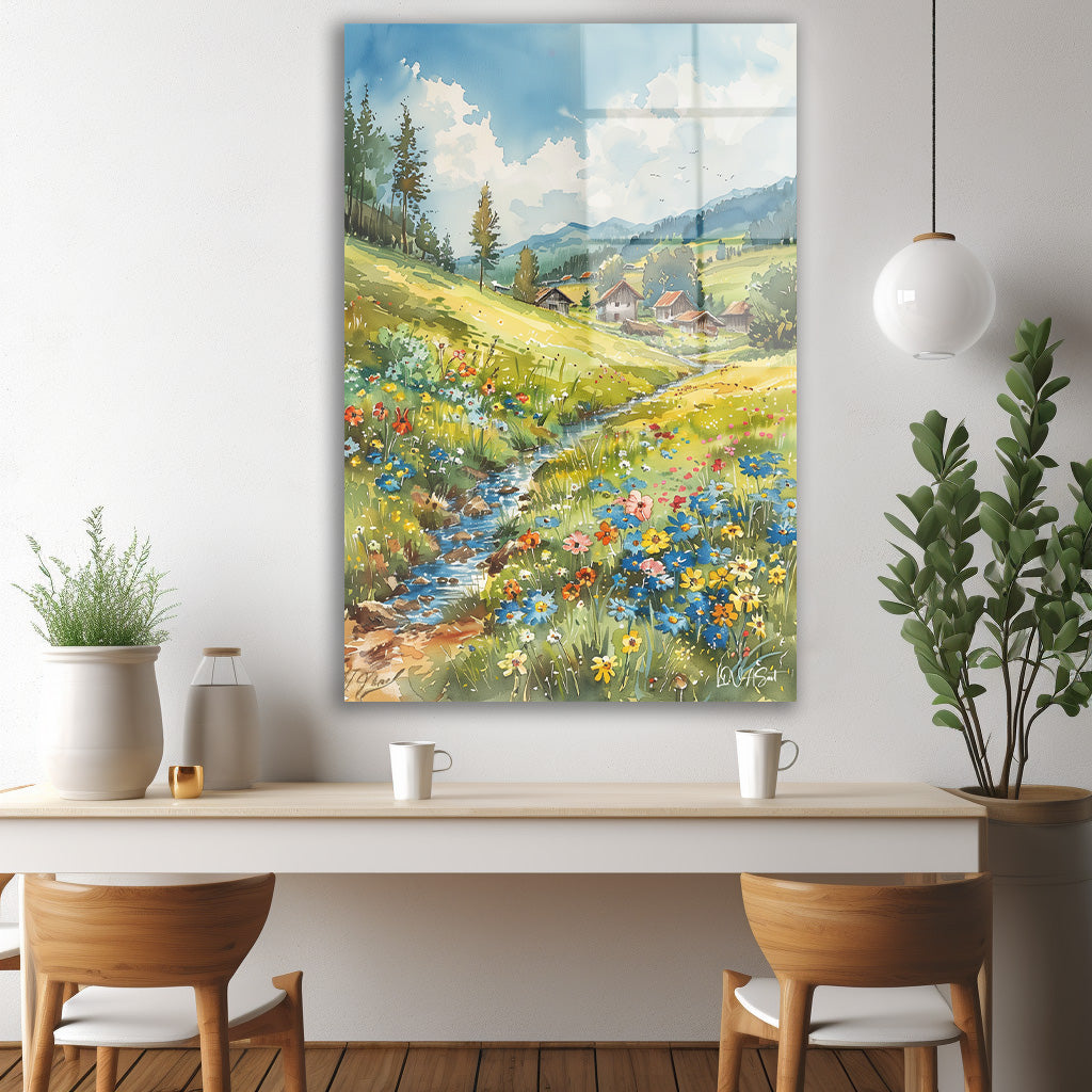Dağ Çiçekleri Vadisi cam tablo — iç mekân uygulama örneği
