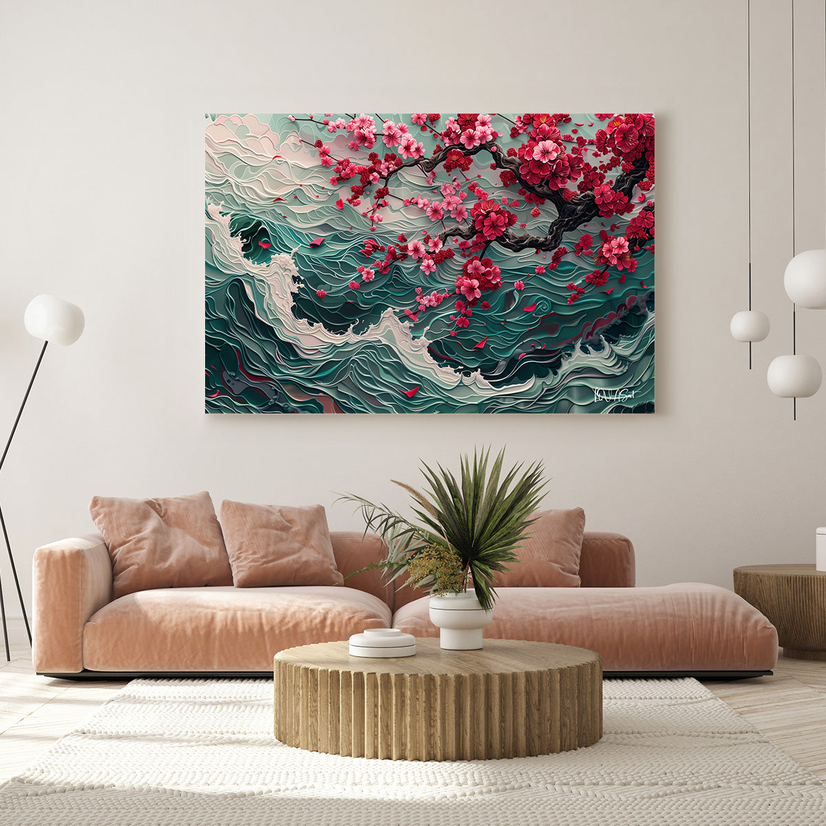 Dalgalı Sakura kanvas tablo — farklı açıdan görünüm