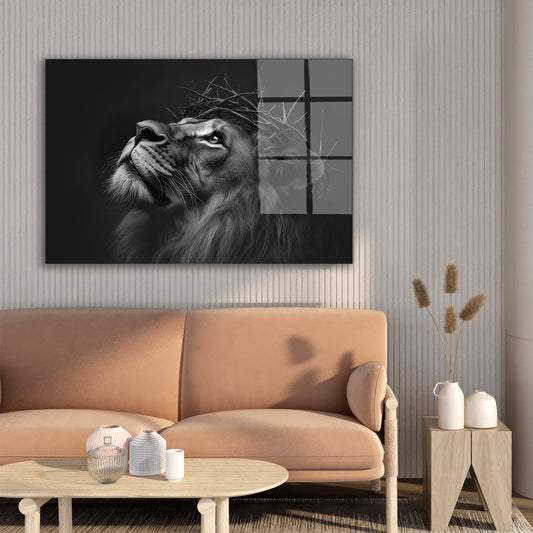 Dikenli Taç Aslan cam tablo — farklı açıdan görünüm