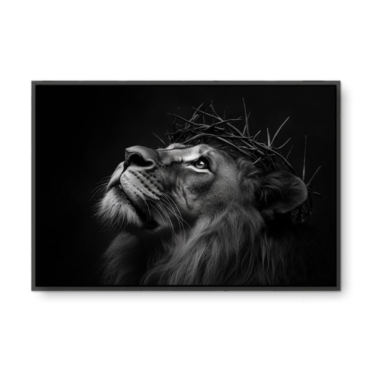 Dikenli Taç Aslan - Kalın Metal Çerçeveli Kanvas Tablo