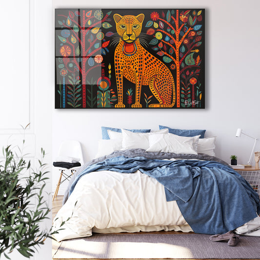 Folklorik Leopar cam tablo — iç mekân uygulama örneği