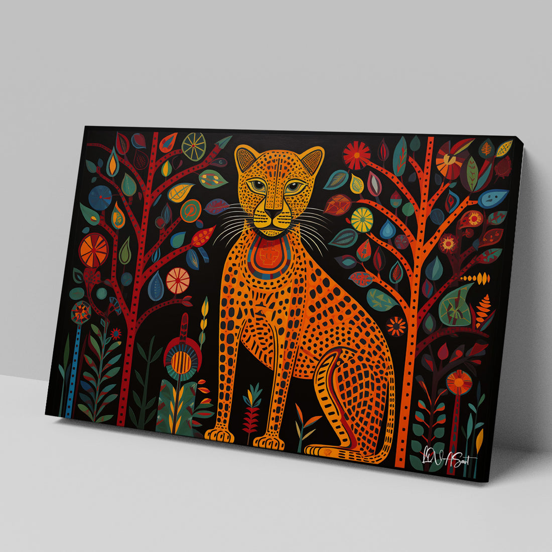 Folklorik Leopar kanvas tablo — duvarda dekorasyon görünümü