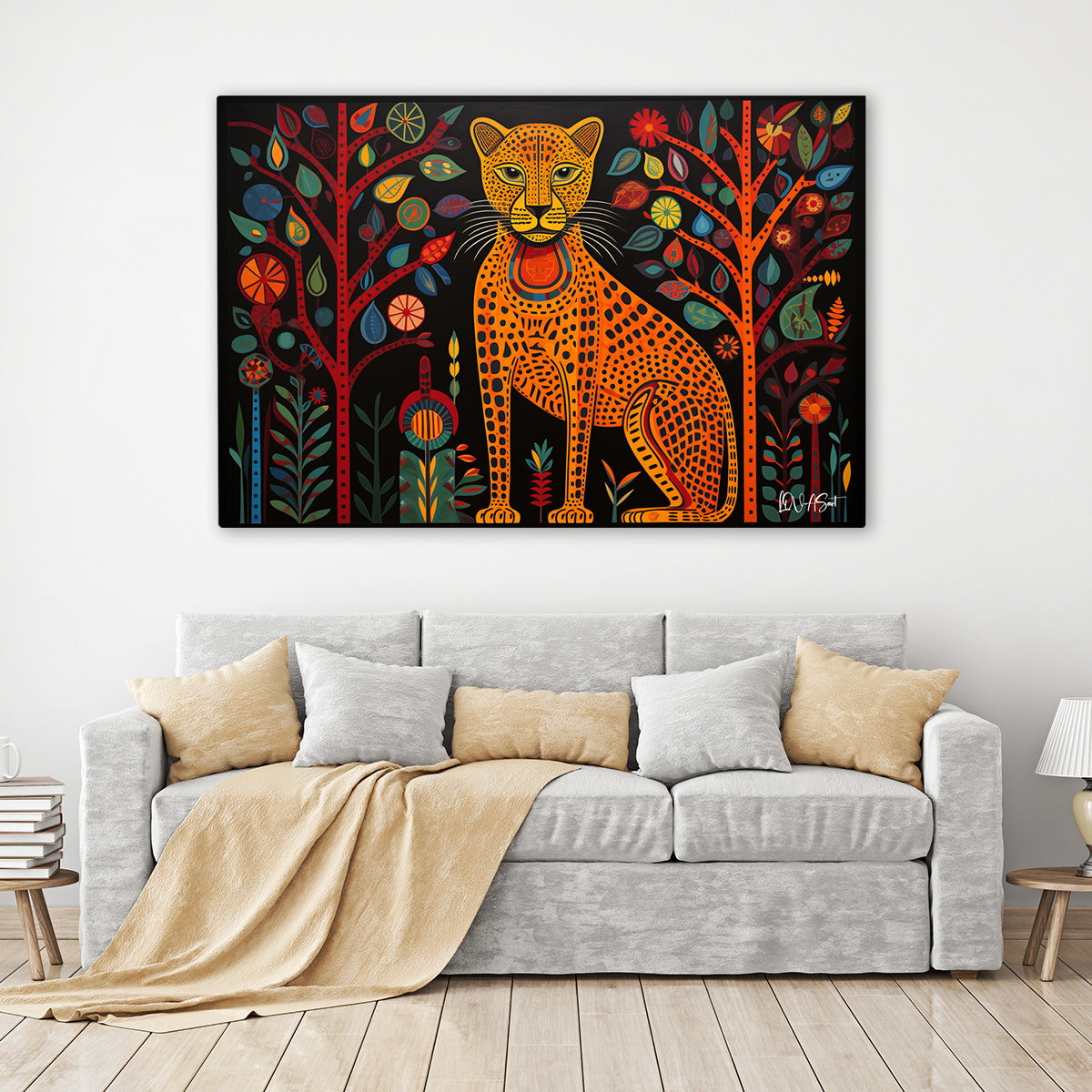 Folklorik Leopar kanvas tablo — iç mekân uygulama örneği