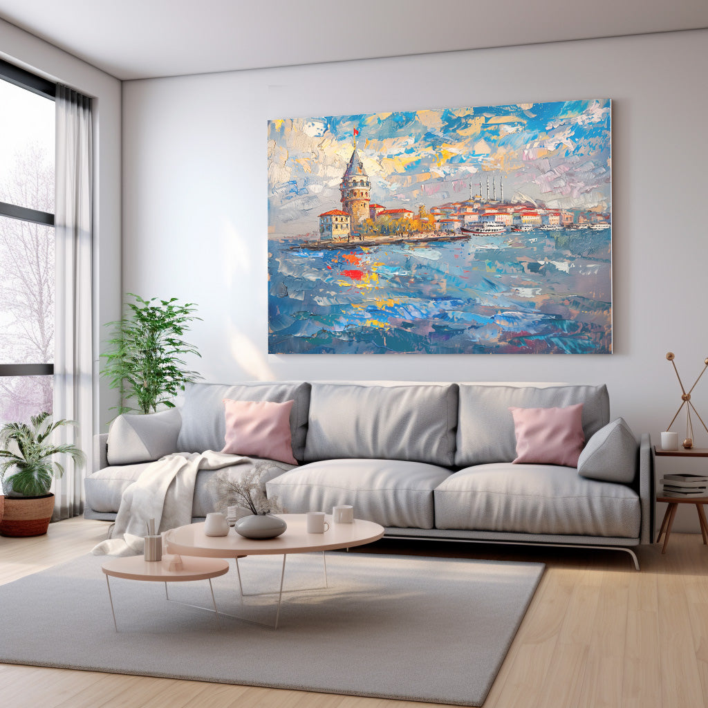 Galata Kulesi Manzarası kanvas tablo — duvarda dekorasyon görünümü