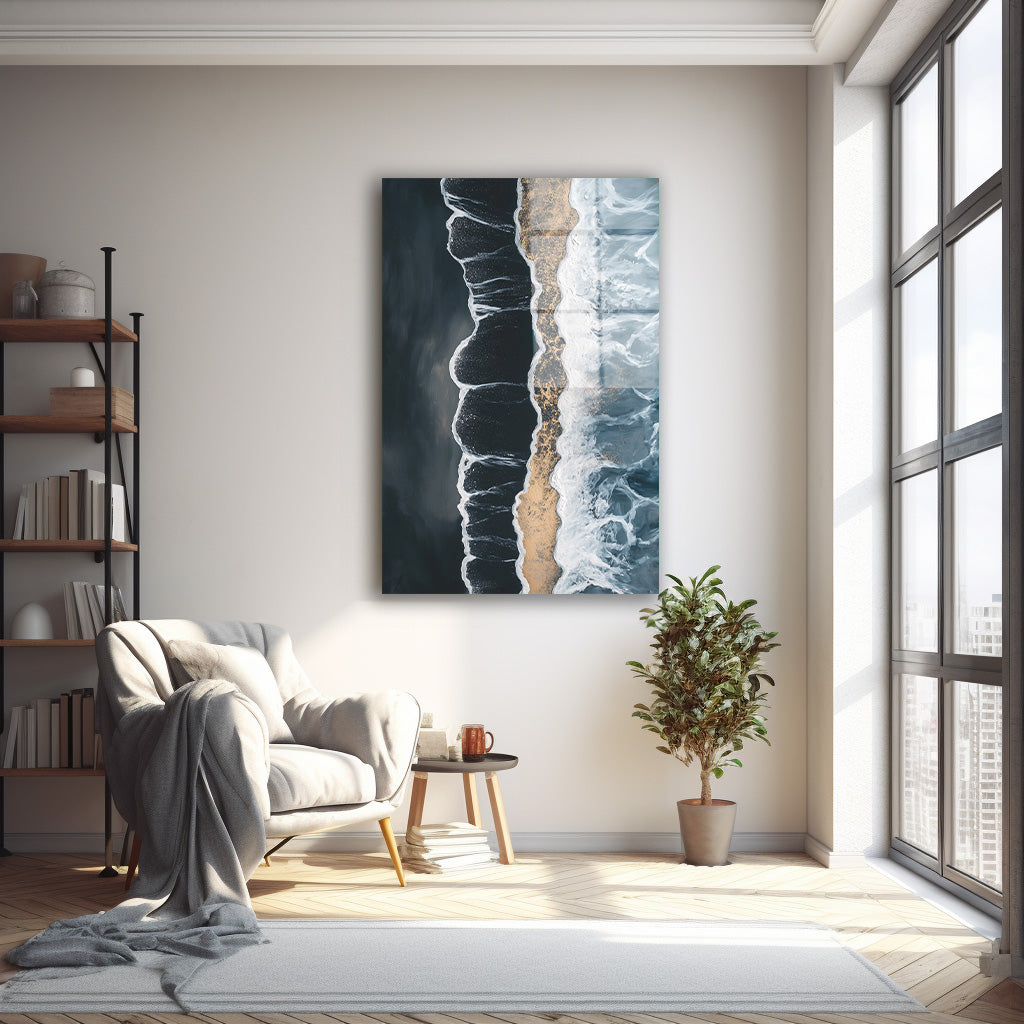 Gece Sahili Dalgaları cam tablo — farklı açıdan görünüm