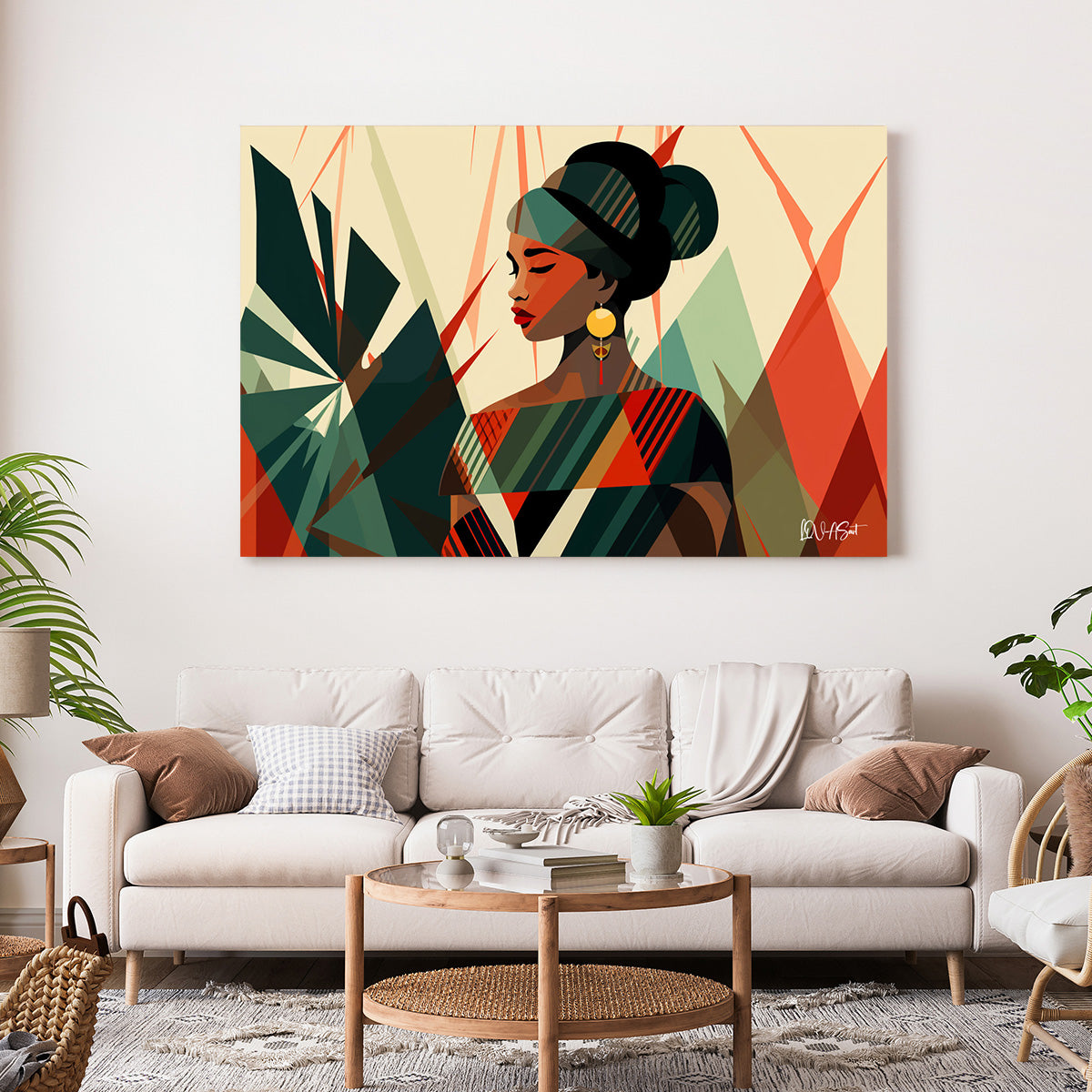 Geometrik Afrikalı Kadın kanvas tablo — farklı açıdan görünüm