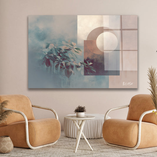 Geometrik Çiçek Kompozisyonu cam tablo — duvarda dekorasyon görünümü