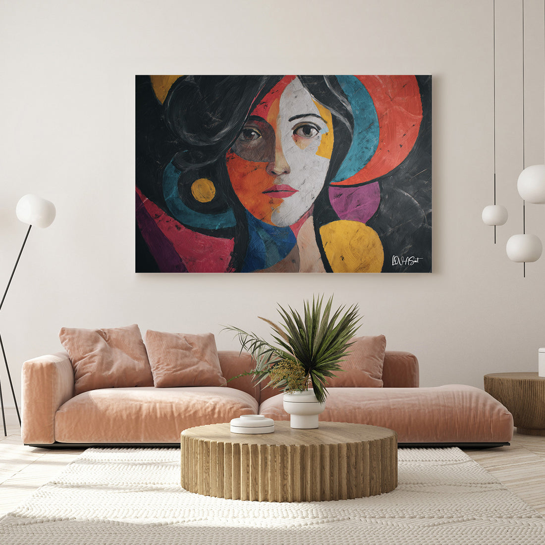 Geometrik Kadın Yüzü kanvas tablo — farklı açıdan görünüm