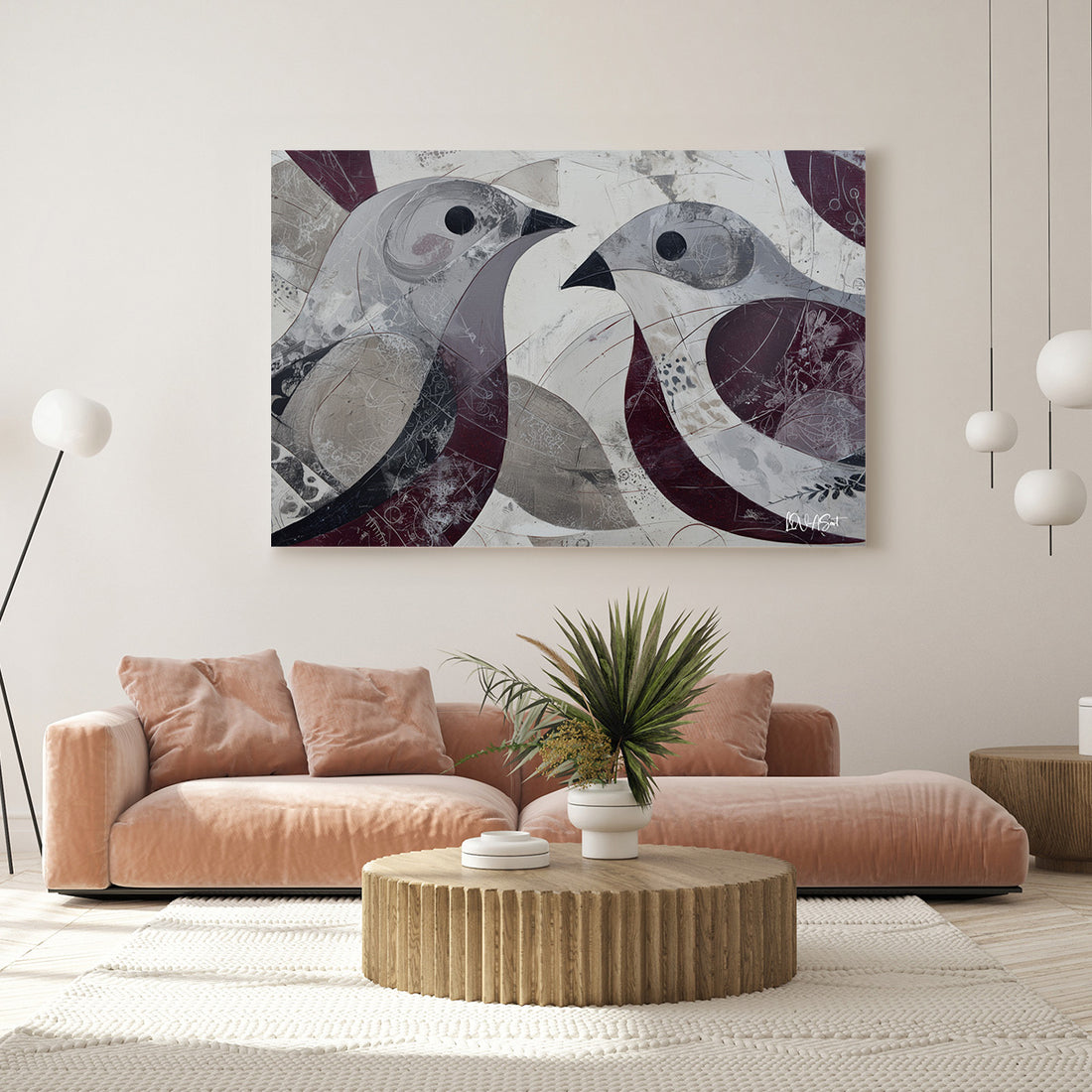 Geometrik Kuşlar 2 kanvas tablo — farklı açıdan görünüm