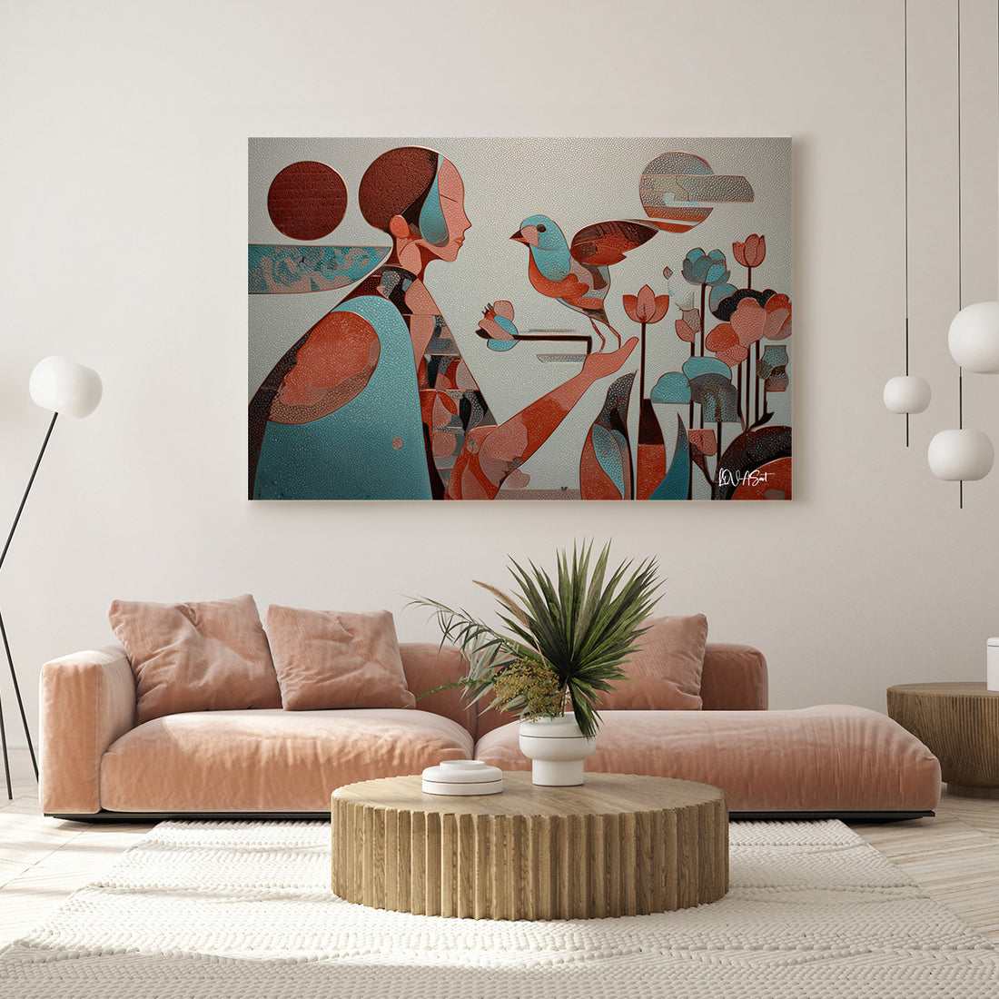 Geometrik Kuşlar kanvas tablo — farklı açıdan görünüm