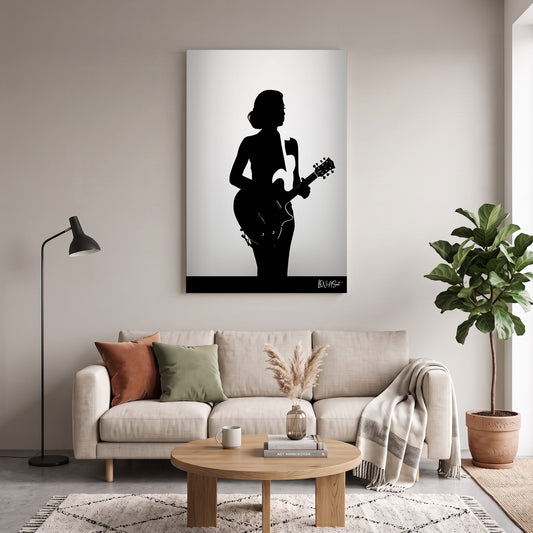 Gitarist Silueti kanvas tablo — duvarda dekorasyon görünümü
