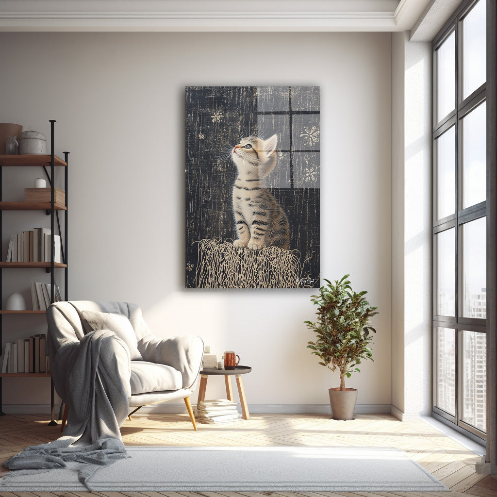 Göğe Bakan Kedi cam tablo — farklı açıdan görünüm