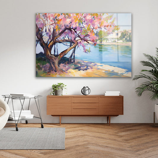Göl Kenarında Sakura cam tablo — farklı açıdan görünüm