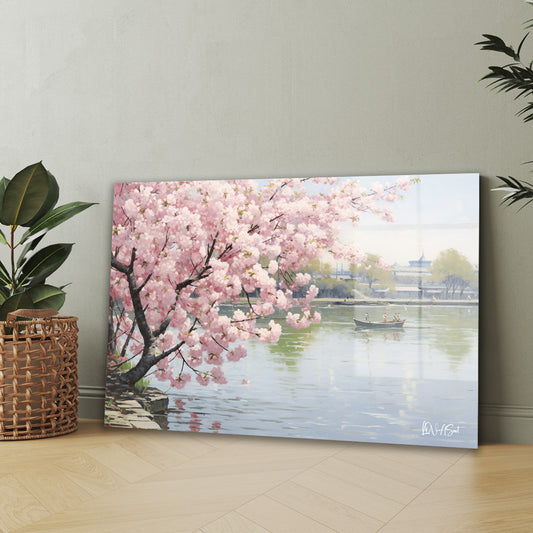Göl Kıyısı Sakura cam tablo — iç mekân uygulama örneği
