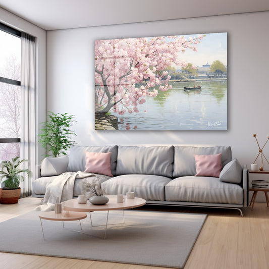 Göl Kıyısı Sakura cam tablo — farklı açıdan görünüm