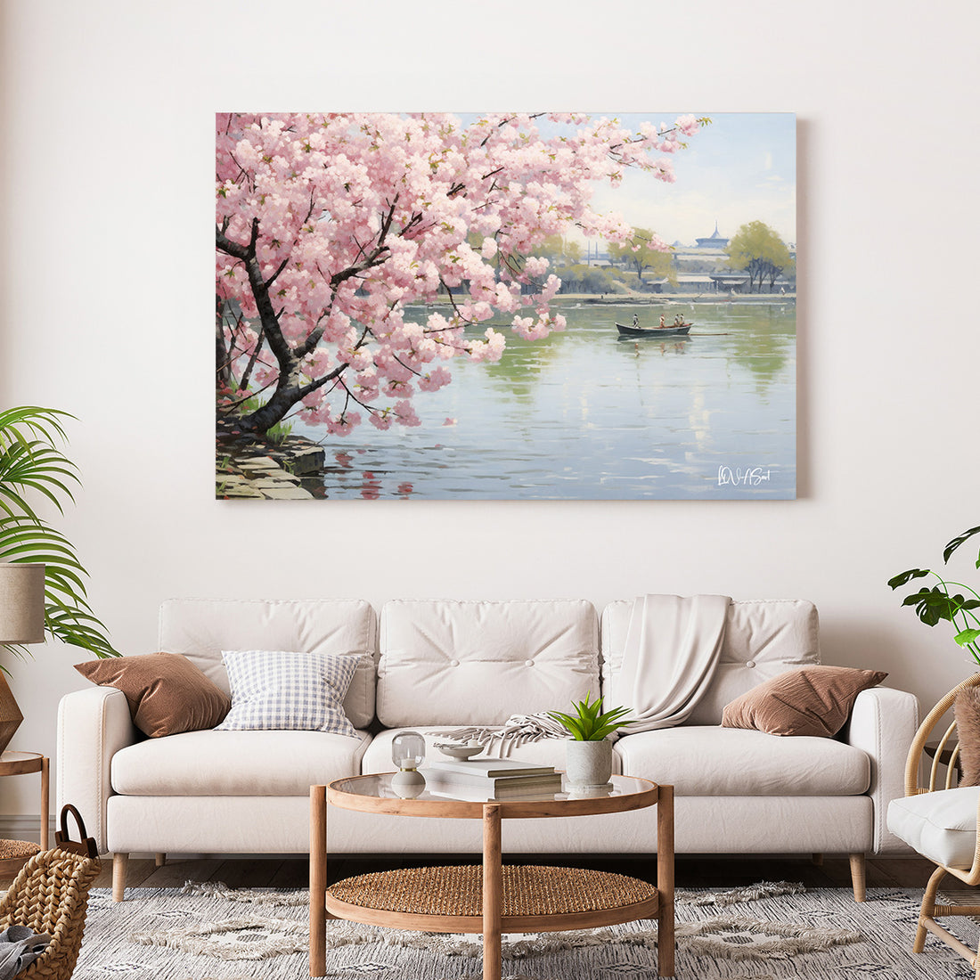 Göl Kıyısı Sakura kanvas tablo — farklı açıdan görünüm