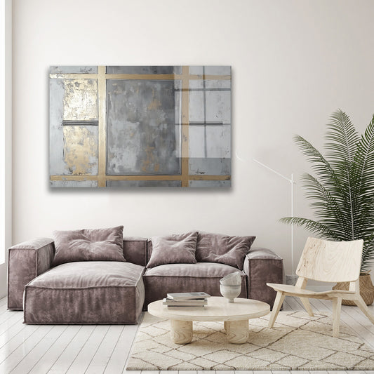 Gri Altın Geometrik Pencere cam tablo — farklı açıdan görünüm