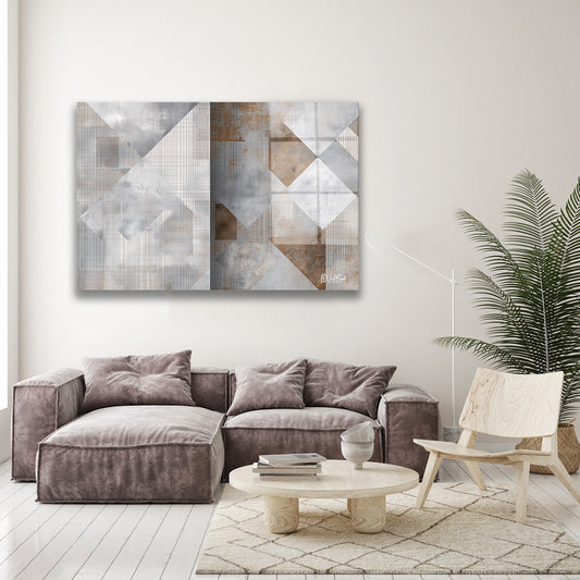 Gri Bej Geometri cam tablo — farklı açıdan görünüm