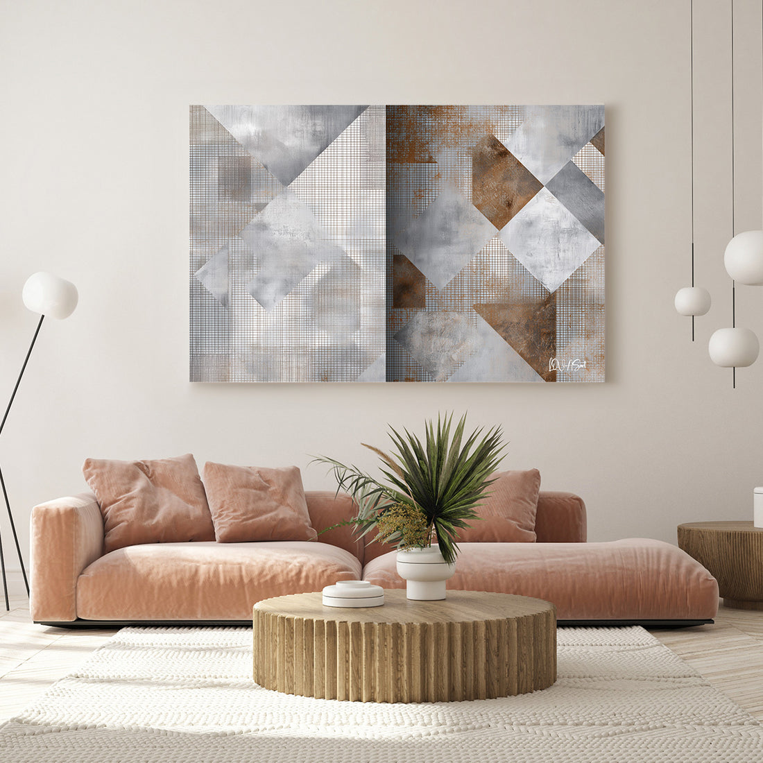 Gri Bej Geometri kanvas tablo — alternatif mekân görünümü