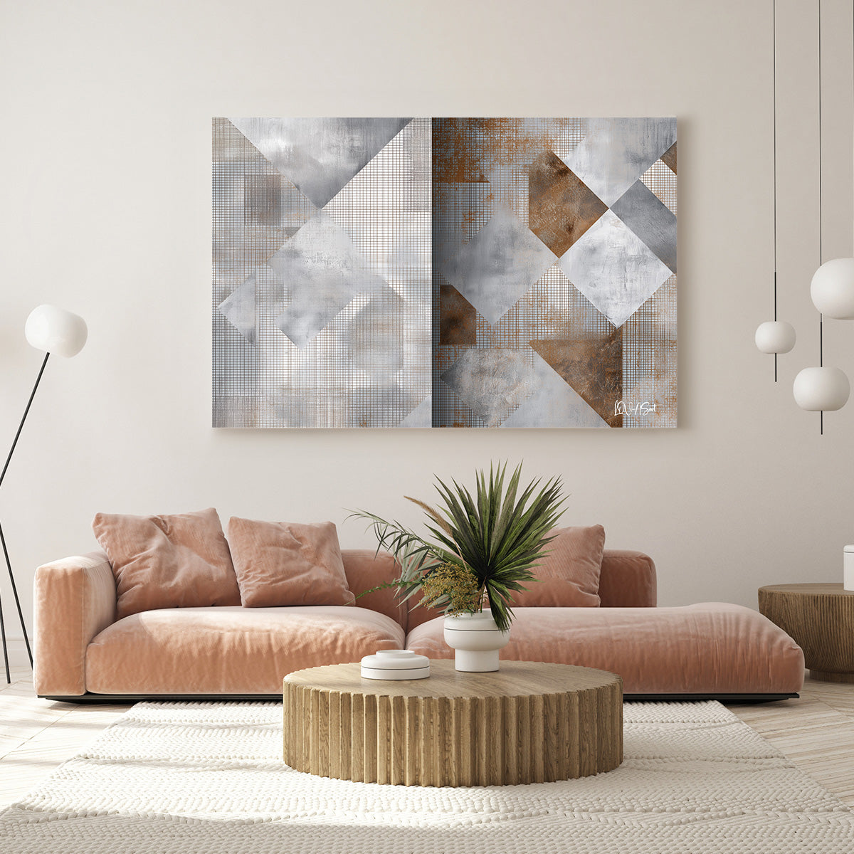 Gri Bej Geometri kanvas tablo — alternatif mekân görünümü