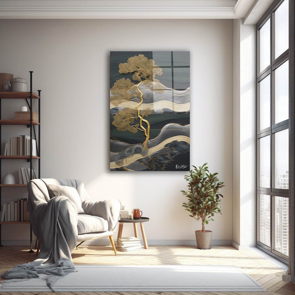 Gri Bonsai Manzarası cam tablo — farklı açıdan görünüm
