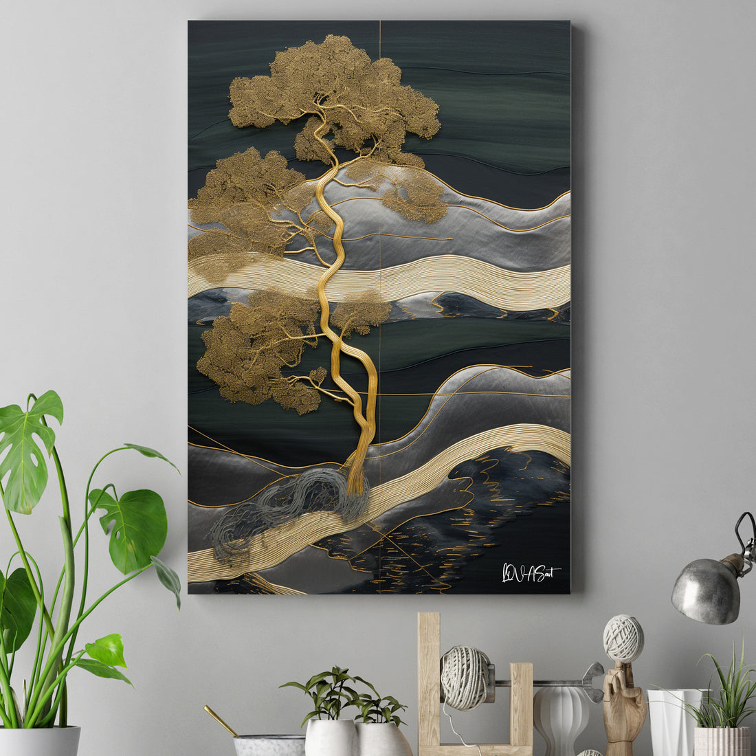Gri Bonsai Manzarası kanvas tablo — farklı açıdan görünüm