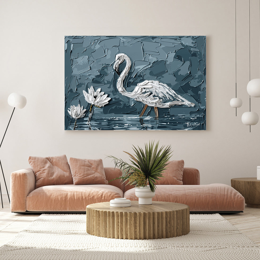 Gri Flamingo kanvas tablo — farklı açıdan görünüm