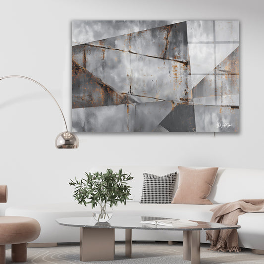 Gri Geometrik Katmanlar 2 cam tablo — farklı açıdan görünüm