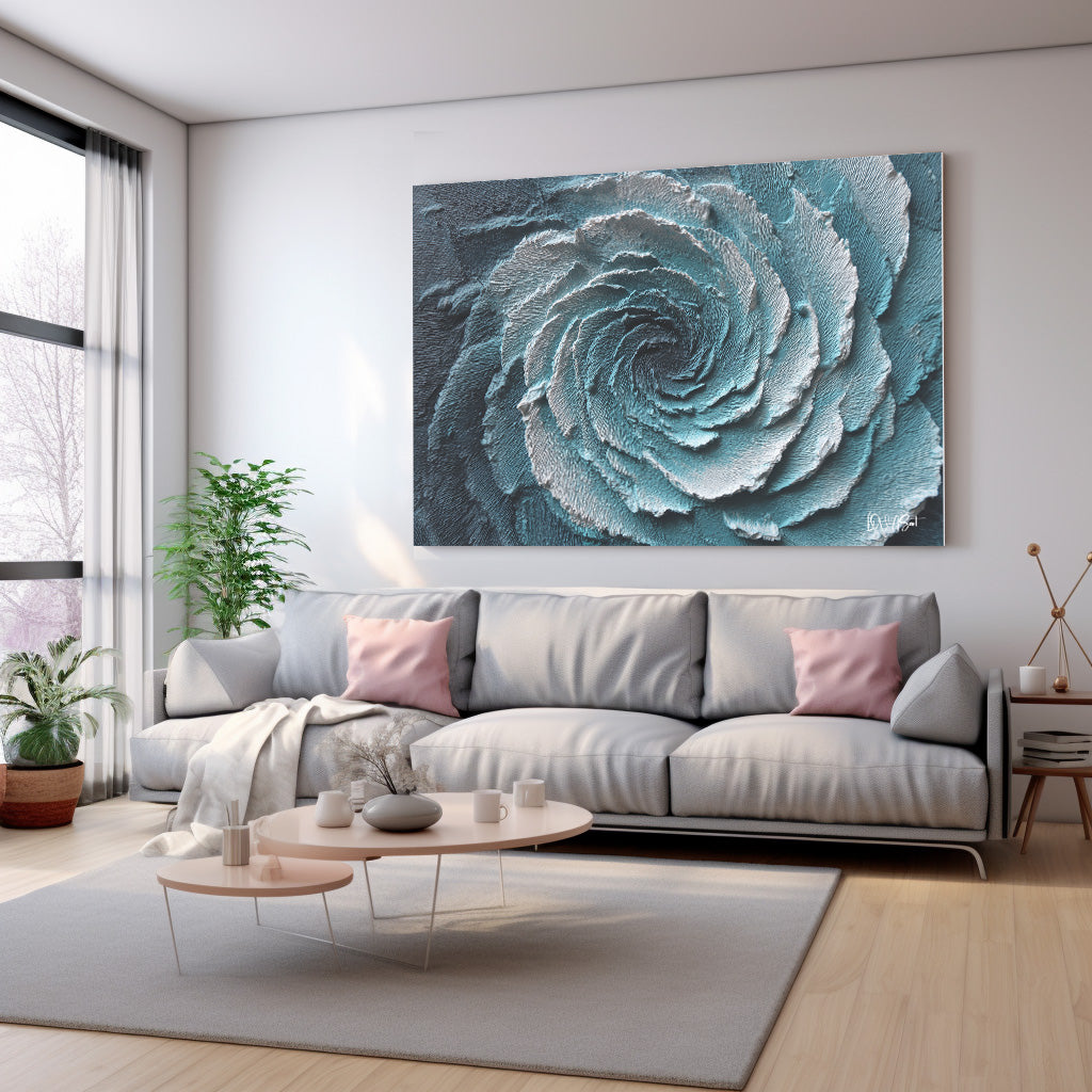 Gümüş Spiral kanvas tablo — duvarda dekorasyon görünümü