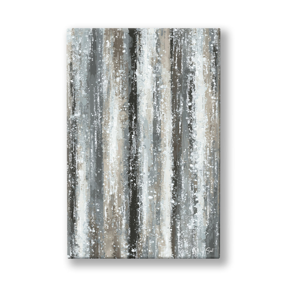 Gümüş Yağmur kanvas tablo — Dikey gümüş şeritlerin aşağı doğru sağanak gibi indiği bir yüzey.