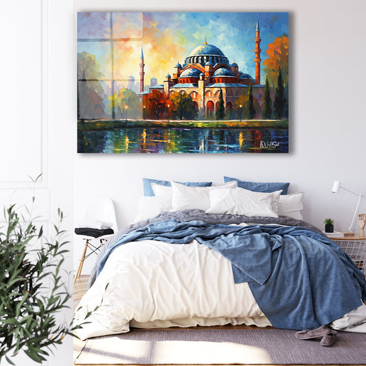 Gün Batımında Cami cam tablo — iç mekân uygulama örneği