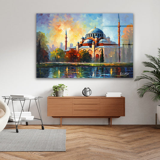 Gün Batımında Cami cam tablo — farklı açıdan görünüm