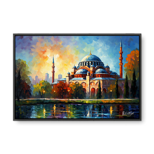 Gün Batımında Cami - Kalın Metal Çerçeveli Kanvas Tablo
